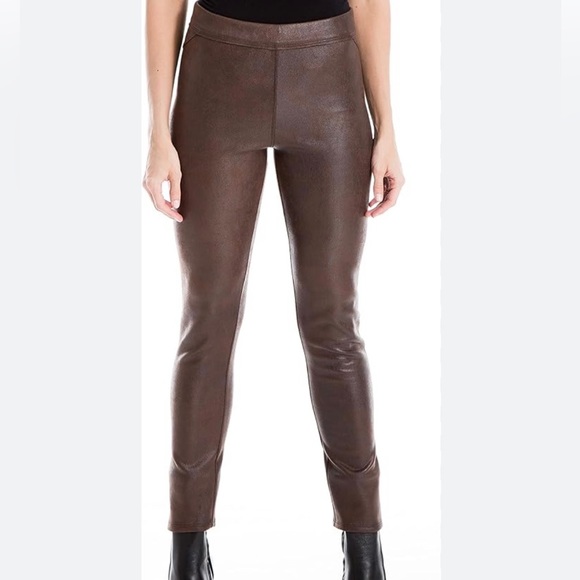 NWT Max Studio Faux Brown Leather Leggings, Size Medium - Picture 2 of 9